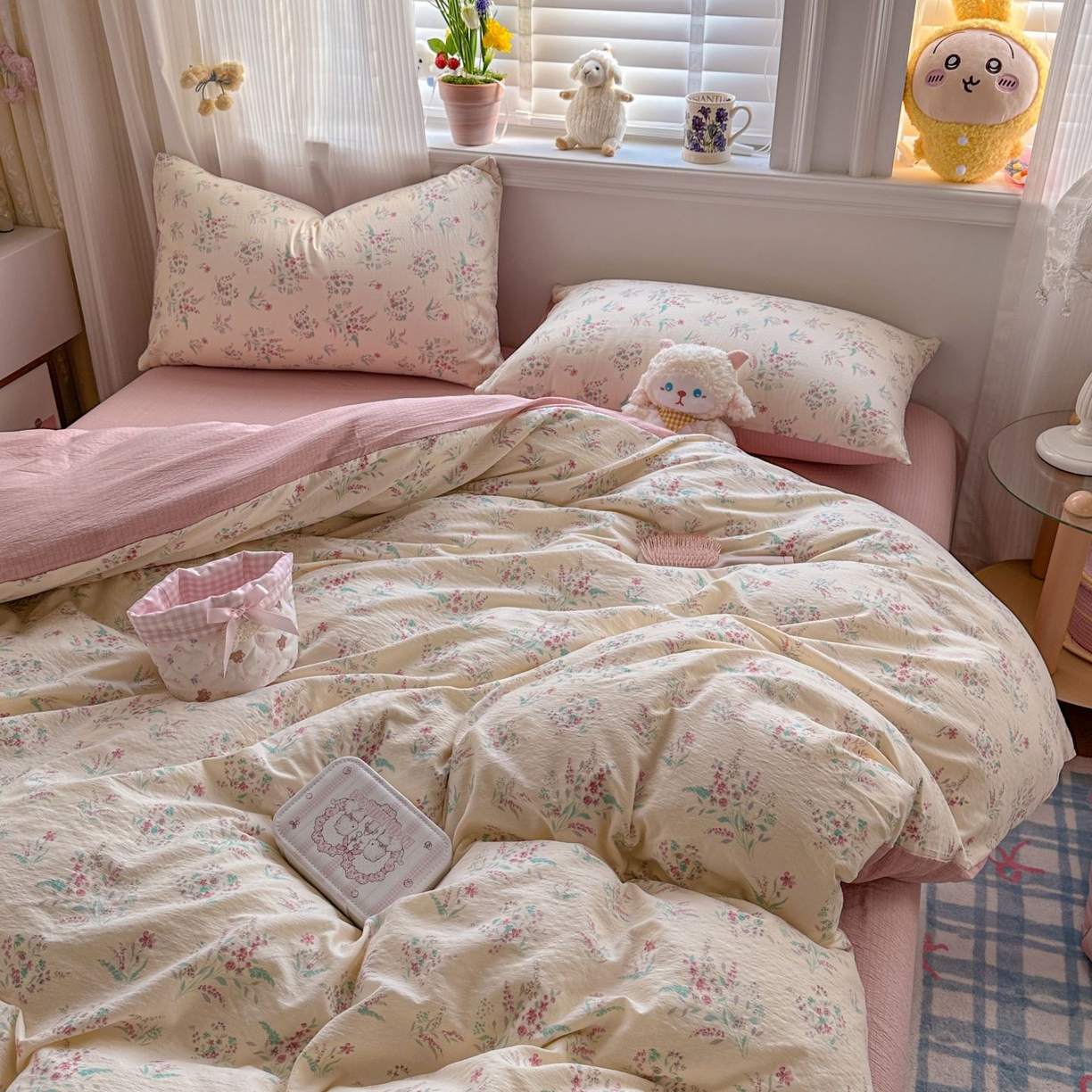 91家纺网 家纺一手货源 找家纺 小蓝孩家纺 2026新款泡泡纱双层纱四件套（不缺货） 奶昔甜糕