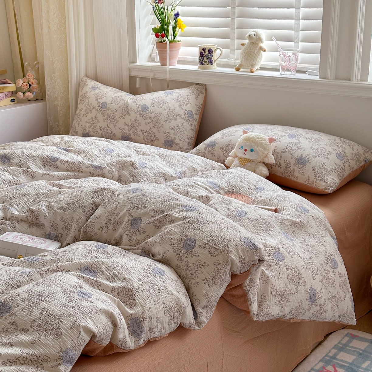 91家纺网 家纺一手货源 找家纺 小蓝孩家纺 2026新款泡泡纱双层纱四件套（不缺货） 欧若拉