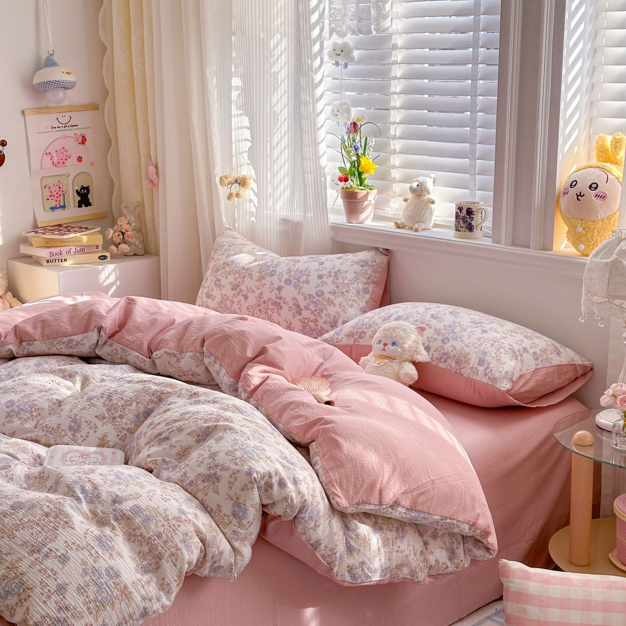 91家纺网 家纺一手货源 找家纺 小蓝孩家纺 2026新款泡泡纱双层纱四件套（不缺货） 曼妙花园