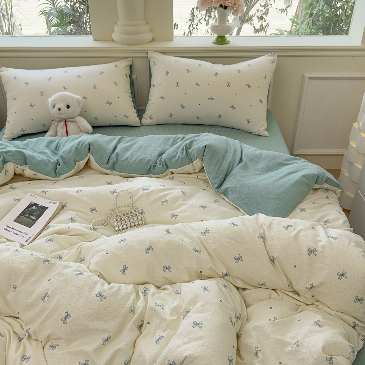 91家纺网 家纺一手货源 找家纺 小蓝孩家纺 2026新款泡泡纱双层纱四件套（不缺货） 夏天