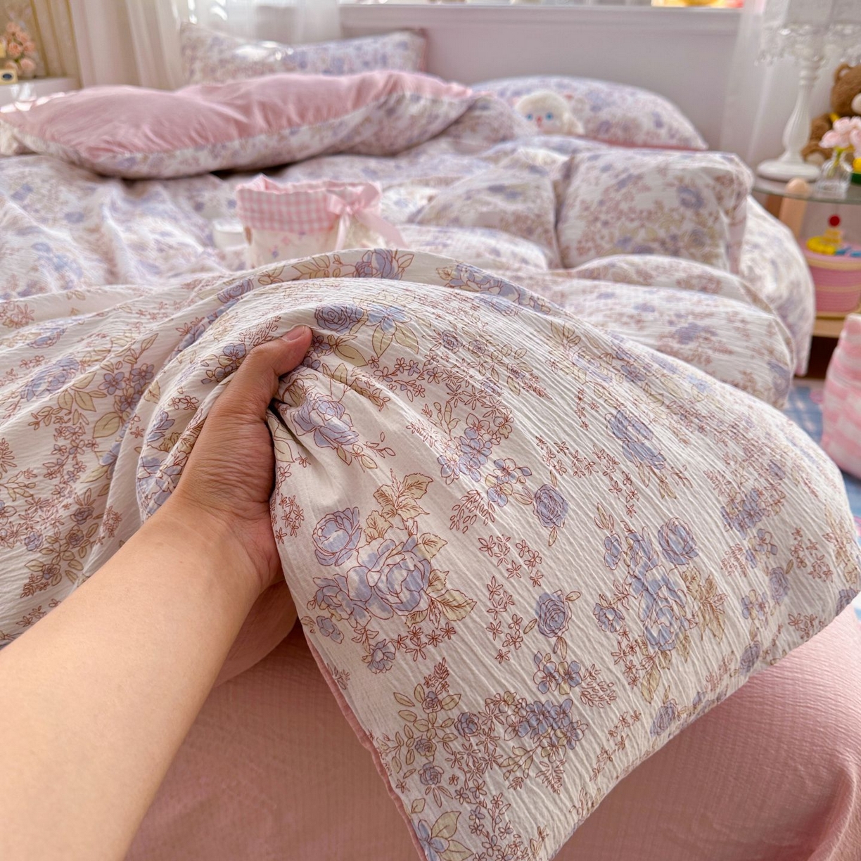 小蓝孩家纺 2026新款泡泡纱双层纱四件套（不缺货） 曼妙花园