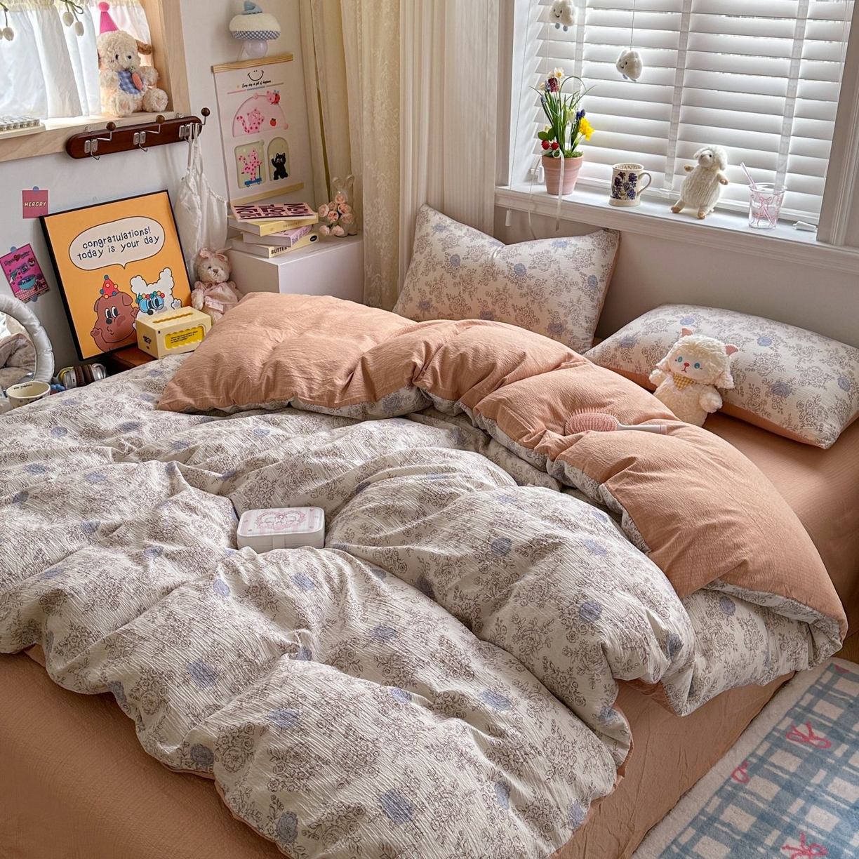 91家纺网 家纺一手货源 找家纺 小蓝孩家纺 2026新款泡泡纱双层纱四件套（不缺货） 欧若拉