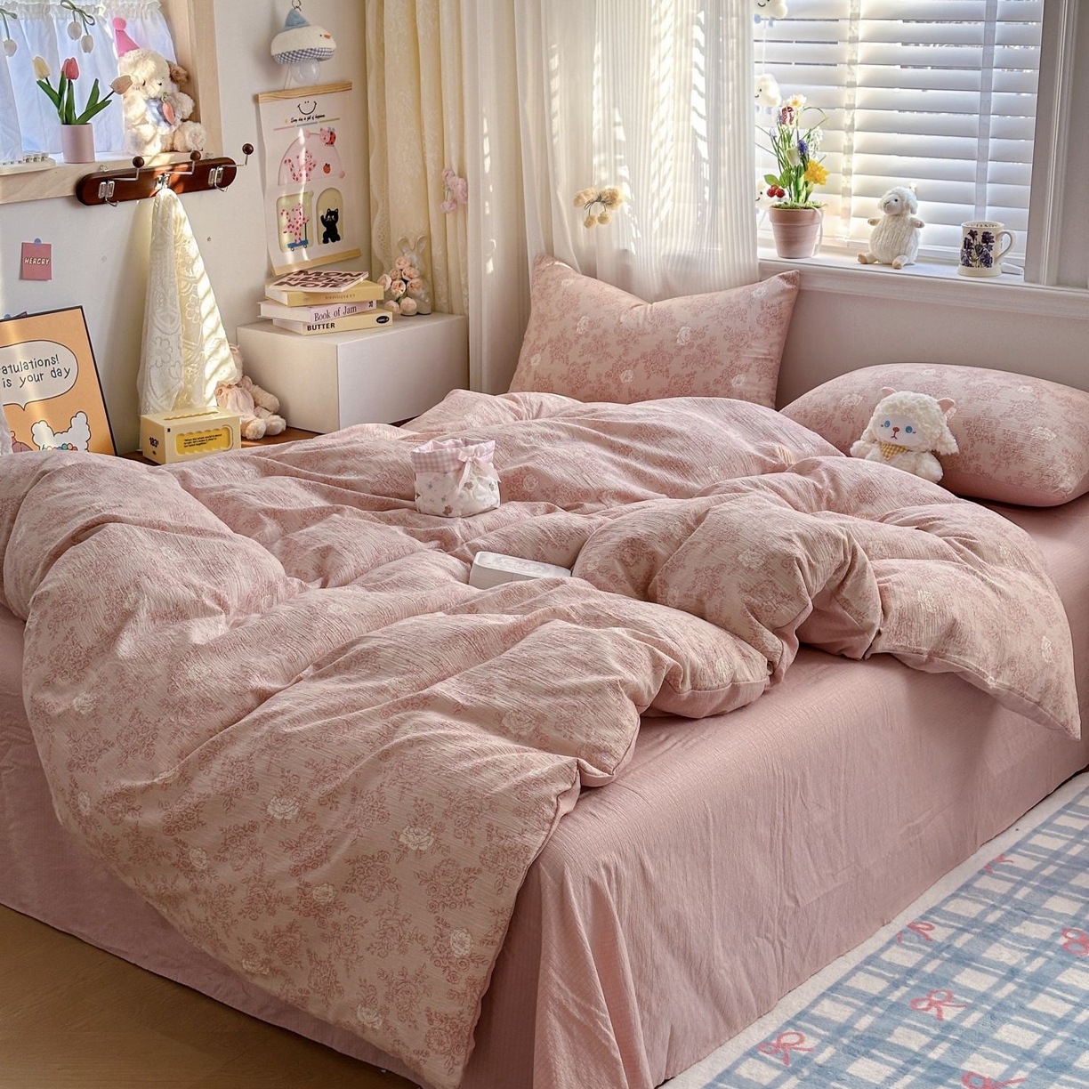 91家纺网 家纺一手货源 找家纺 小蓝孩家纺 2026新款泡泡纱双层纱四件套（不缺货） 知秋