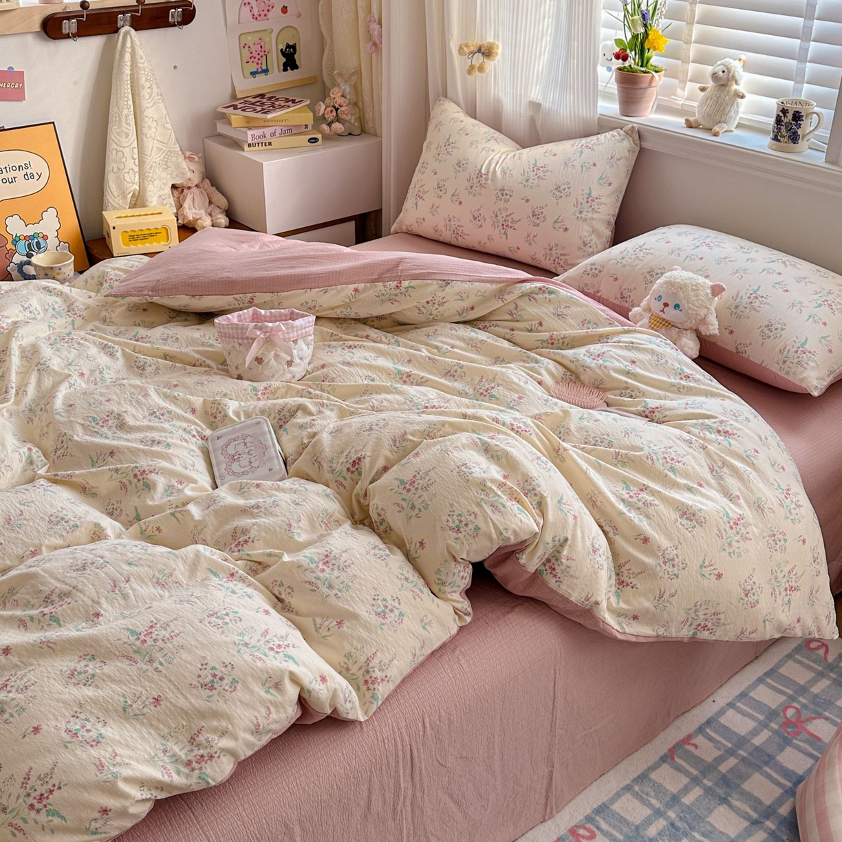 91家纺网 家纺一手货源 找家纺 小蓝孩家纺 2026新款泡泡纱双层纱四件套（不缺货） 奶昔甜糕