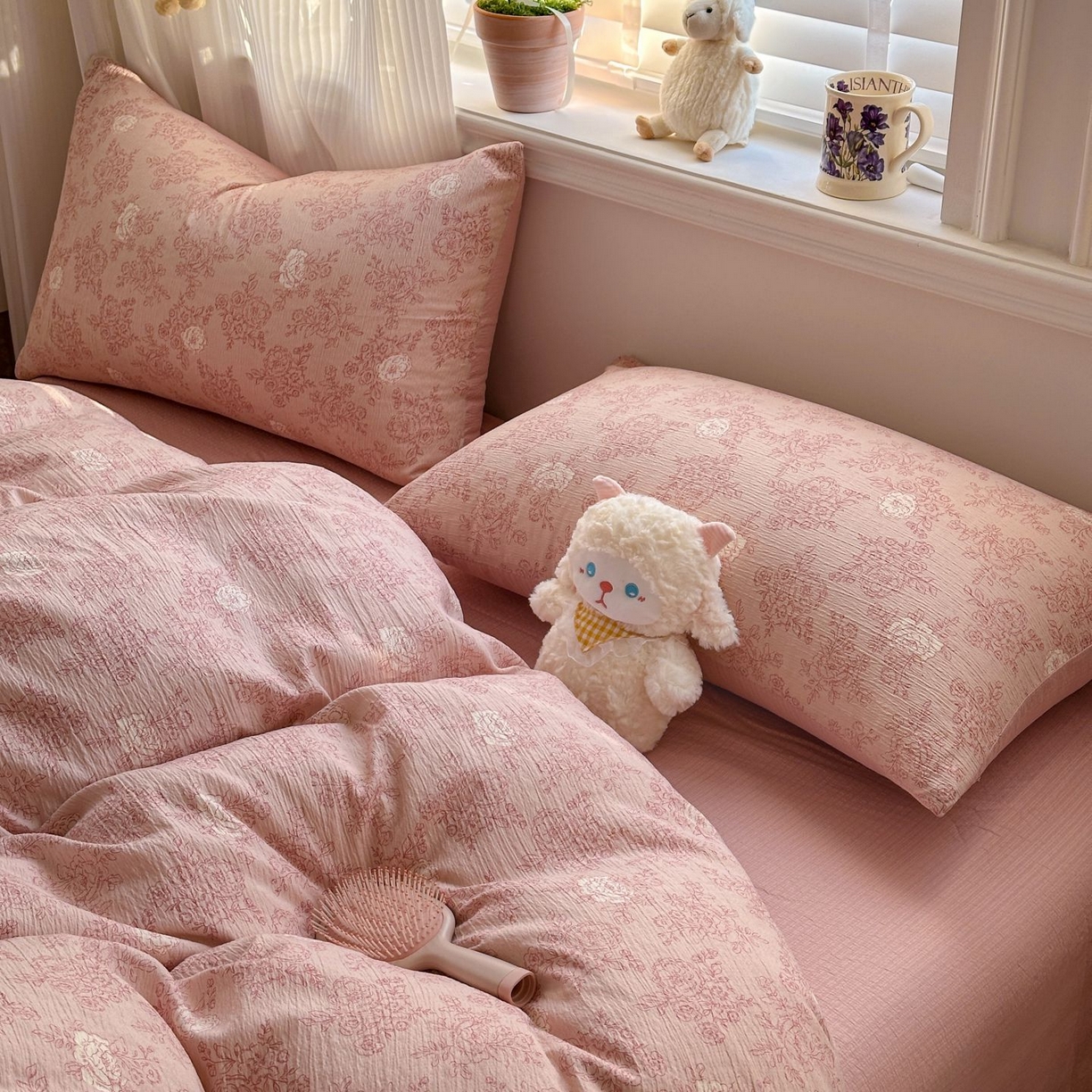 91家纺网 家纺一手货源 找家纺 小蓝孩家纺 2026新款泡泡纱双层纱四件套（不缺货） 知秋