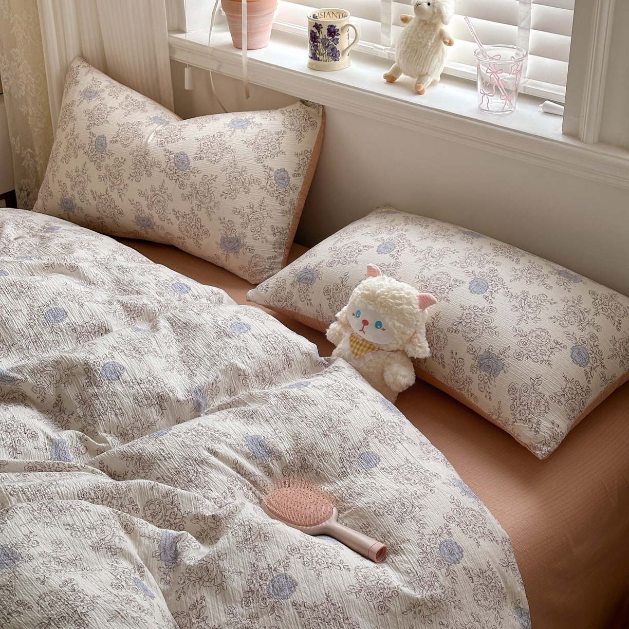 91家纺网 家纺一手货源 找家纺 小蓝孩家纺 2026新款泡泡纱双层纱四件套（不缺货） 欧若拉