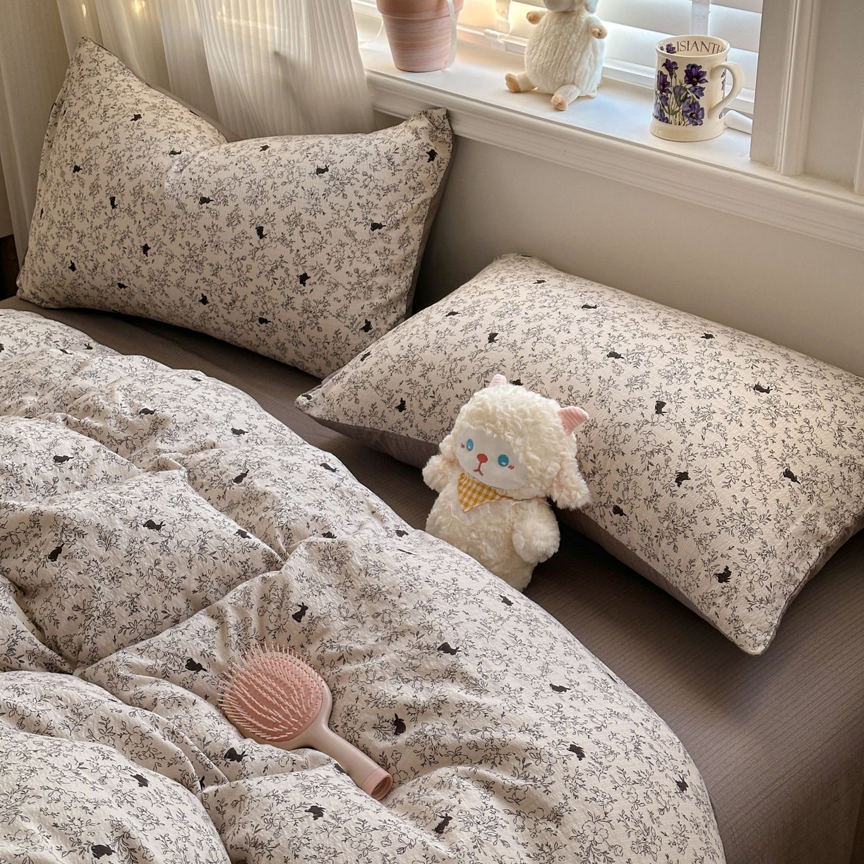 91家纺网 家纺一手货源 找家纺 小蓝孩家纺 2026新款泡泡纱双层纱四件套（不缺货） 兔与晚风