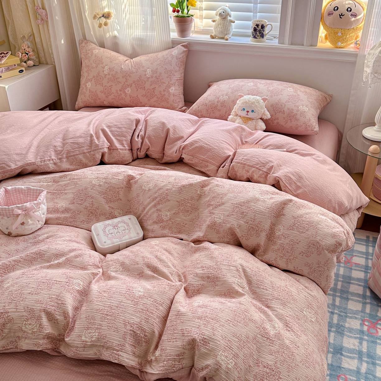 91家纺网 家纺一手货源 找家纺 小蓝孩家纺 2026新款泡泡纱双层纱四件套（不缺货） 知秋