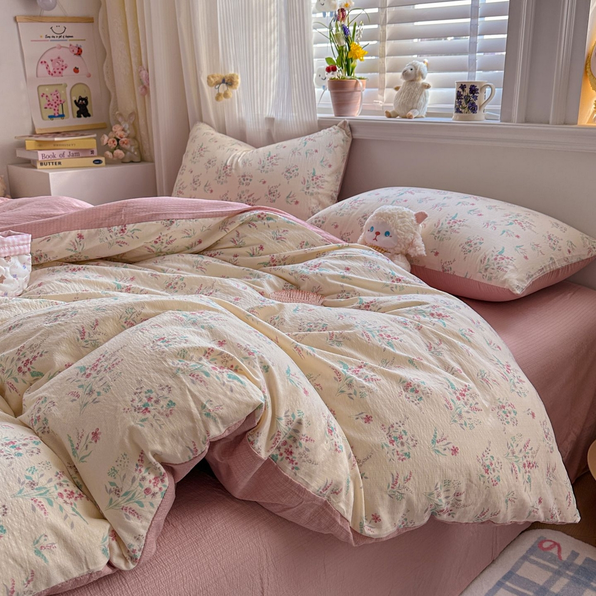 91家纺网 家纺一手货源 找家纺 小蓝孩家纺 2026新款泡泡纱双层纱四件套（不缺货） 奶昔甜糕