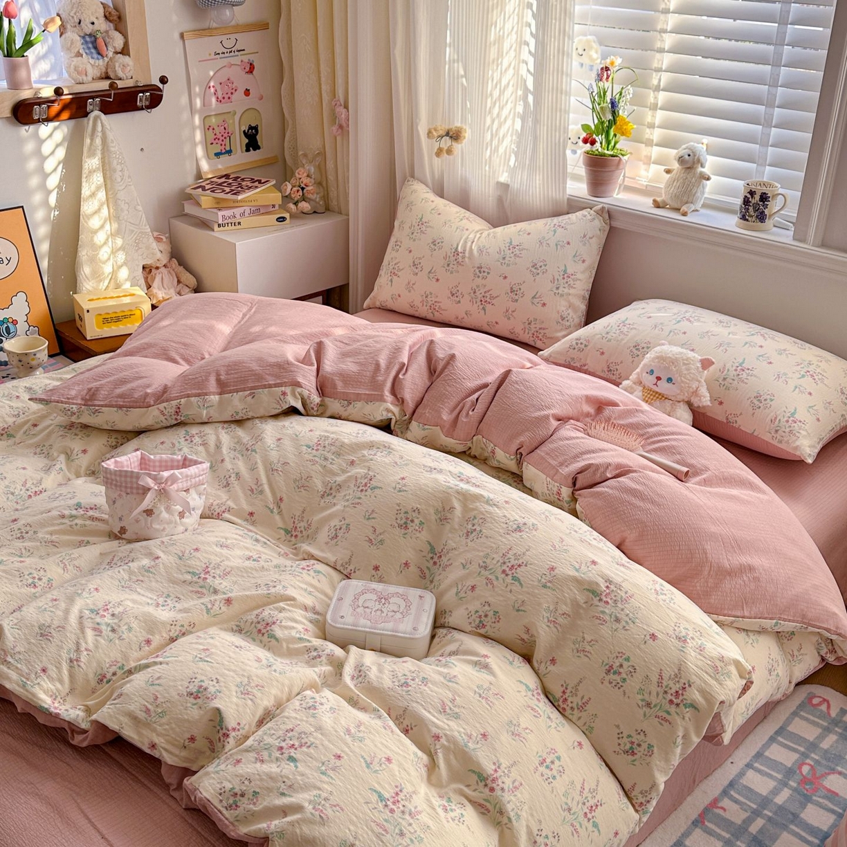 91家纺网 家纺一手货源 找家纺 小蓝孩家纺 2026新款泡泡纱双层纱四件套（不缺货） 奶昔甜糕