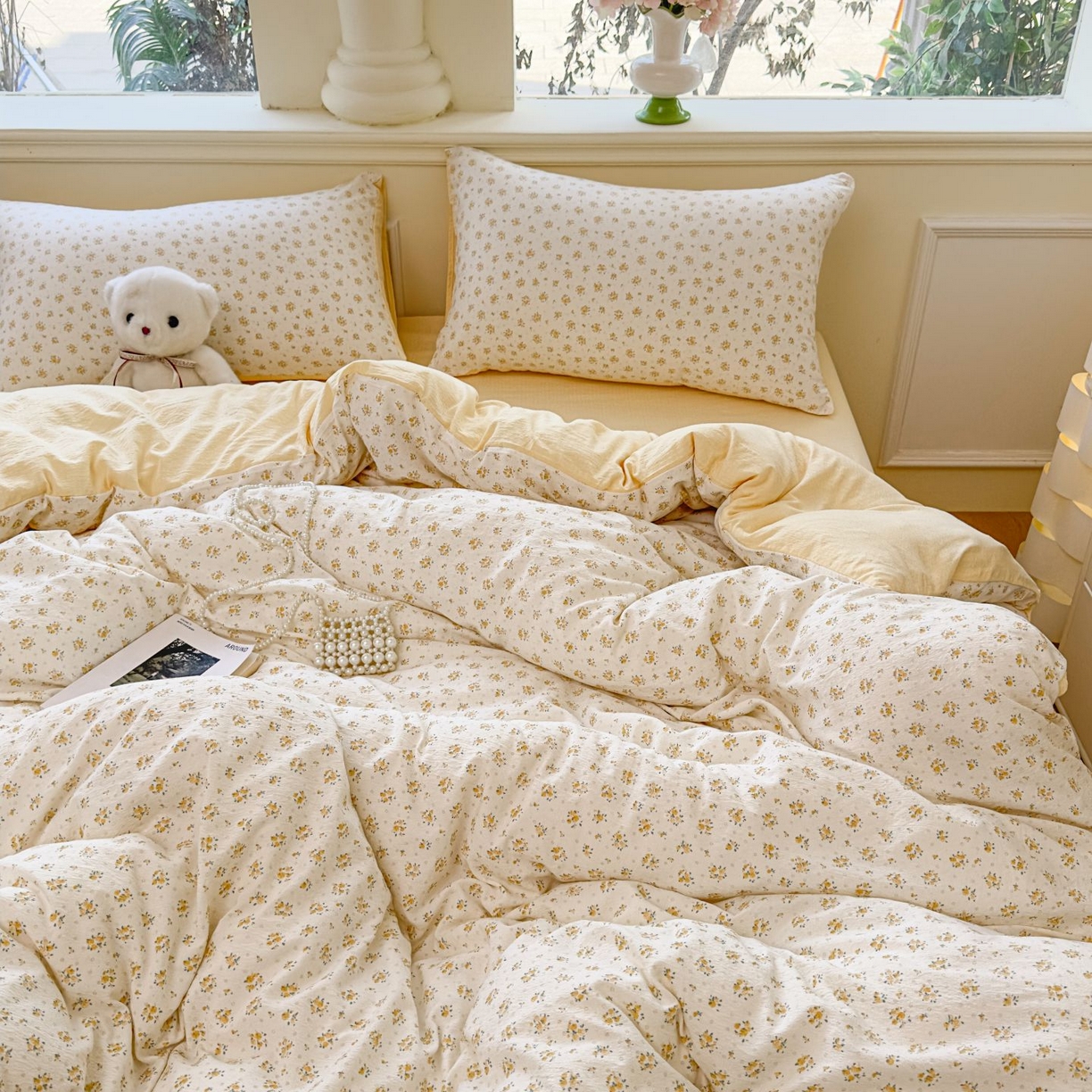 91家纺网 家纺一手货源 找家纺 小蓝孩家纺 2026新款泡泡纱双层纱四件套（不缺货） 雏菊