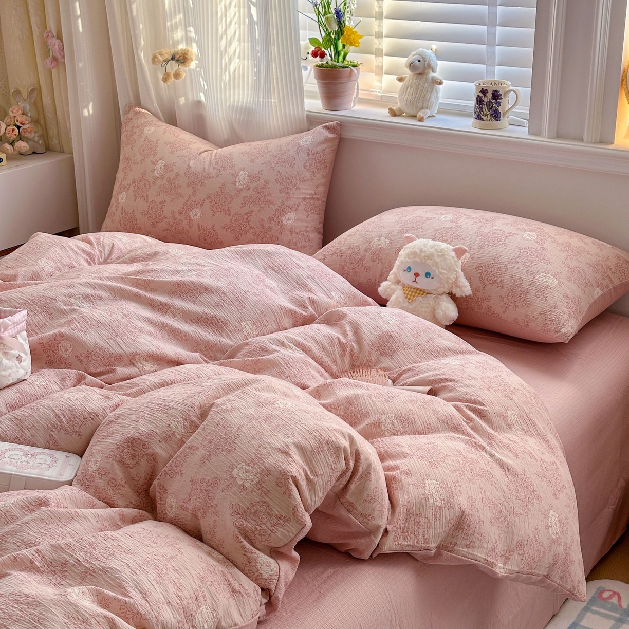 91家纺网 家纺一手货源 找家纺 小蓝孩家纺 2026新款泡泡纱双层纱四件套（不缺货） 知秋