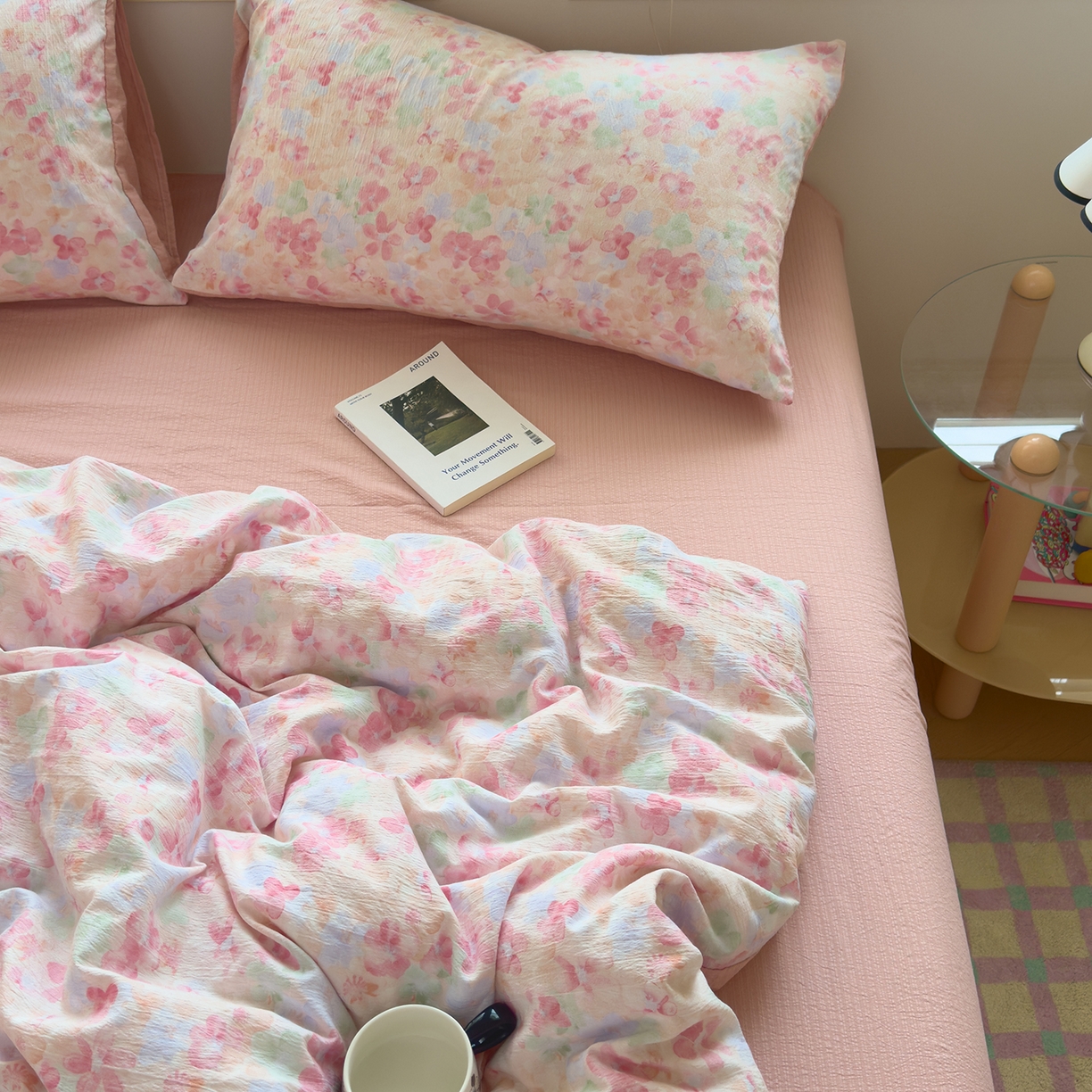 91家纺网 家纺一手货源 找家纺 小蓝孩家纺 2026新款泡泡纱双层纱四件套（不缺货） 十里桃花