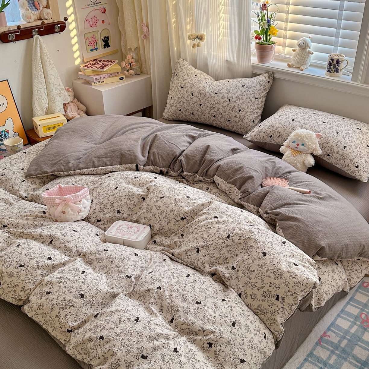 91家纺网 家纺一手货源 找家纺 小蓝孩家纺 2026新款泡泡纱双层纱四件套（不缺货） 兔与晚风