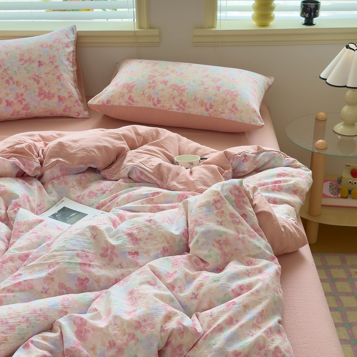 小蓝孩家纺 2026新款泡泡纱双层纱四件套（不缺货） 十里桃花