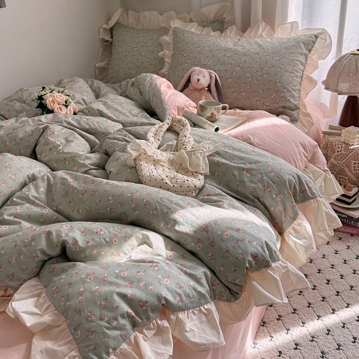 艾咪-Amy ntmy 2026新款法式田园风全棉纯棉花边款四件套 青野