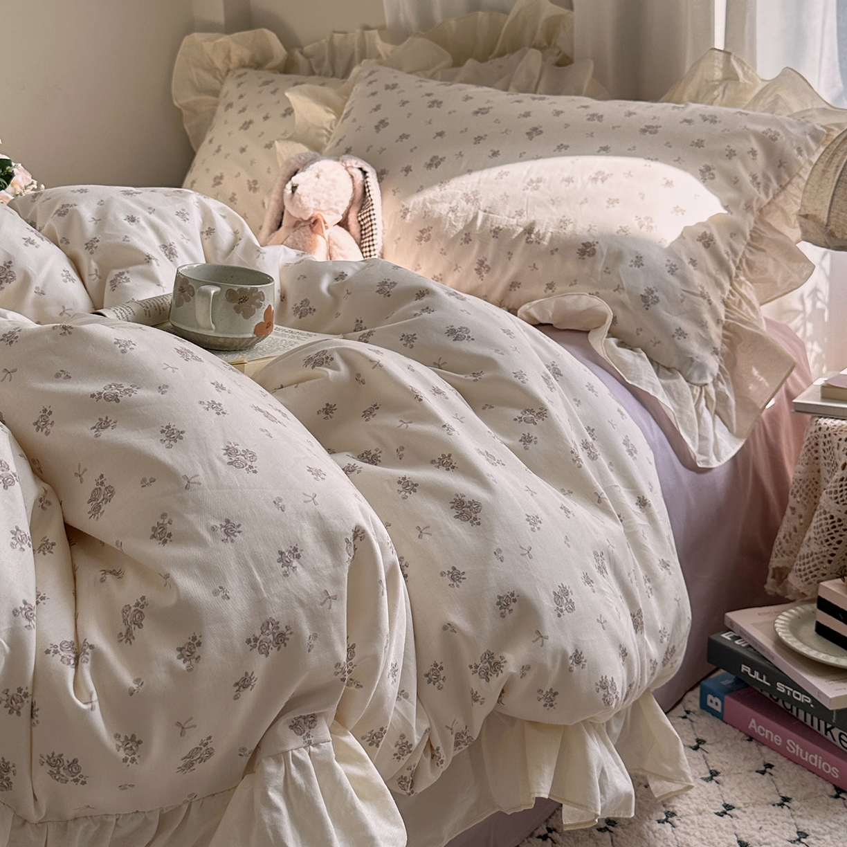 91家纺网 家纺一手货源 找家纺 艾咪-Amy ntmy 2026新款法式田园风全棉纯棉花边款四件套 紫菀