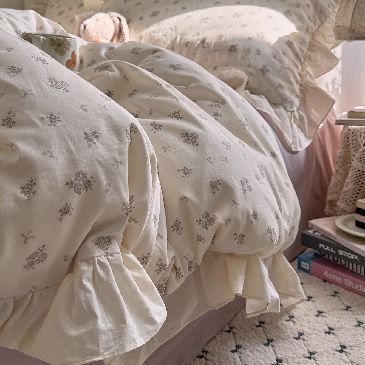 91家纺网 家纺一手货源 找家纺 艾咪-Amy ntmy 2026新款法式田园风全棉纯棉花边款四件套 紫菀