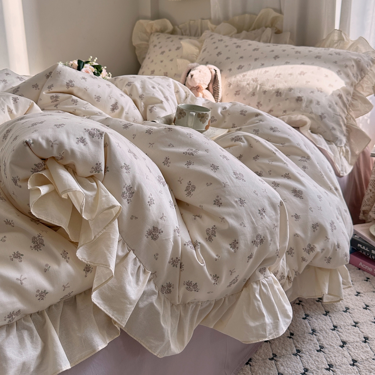 91家纺网 家纺一手货源 找家纺 艾咪-Amy ntmy 2026新款法式田园风全棉纯棉花边款四件套 紫菀