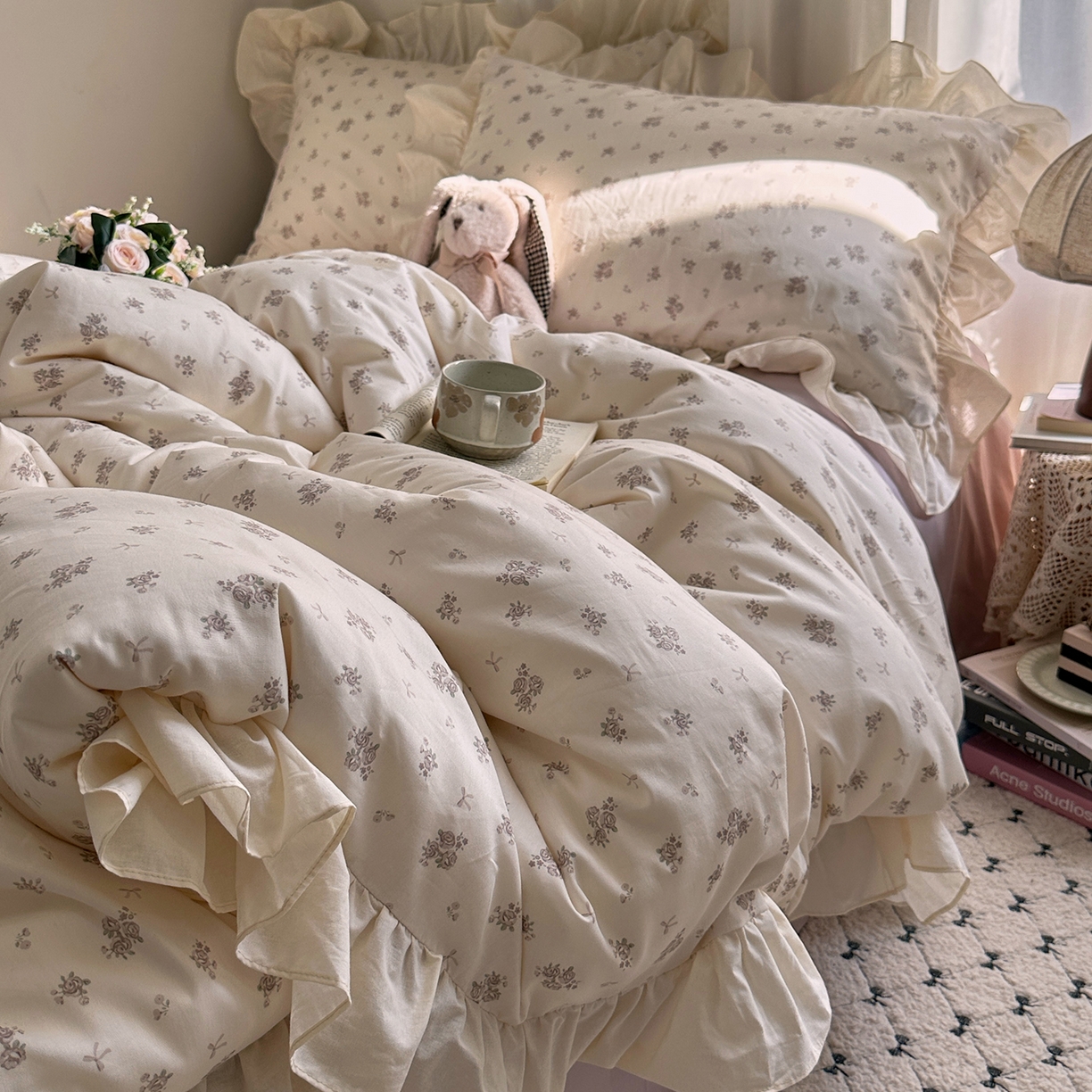 91家纺网 家纺一手货源 找家纺 艾咪-Amy ntmy 2026新款法式田园风全棉纯棉花边款四件套 紫菀