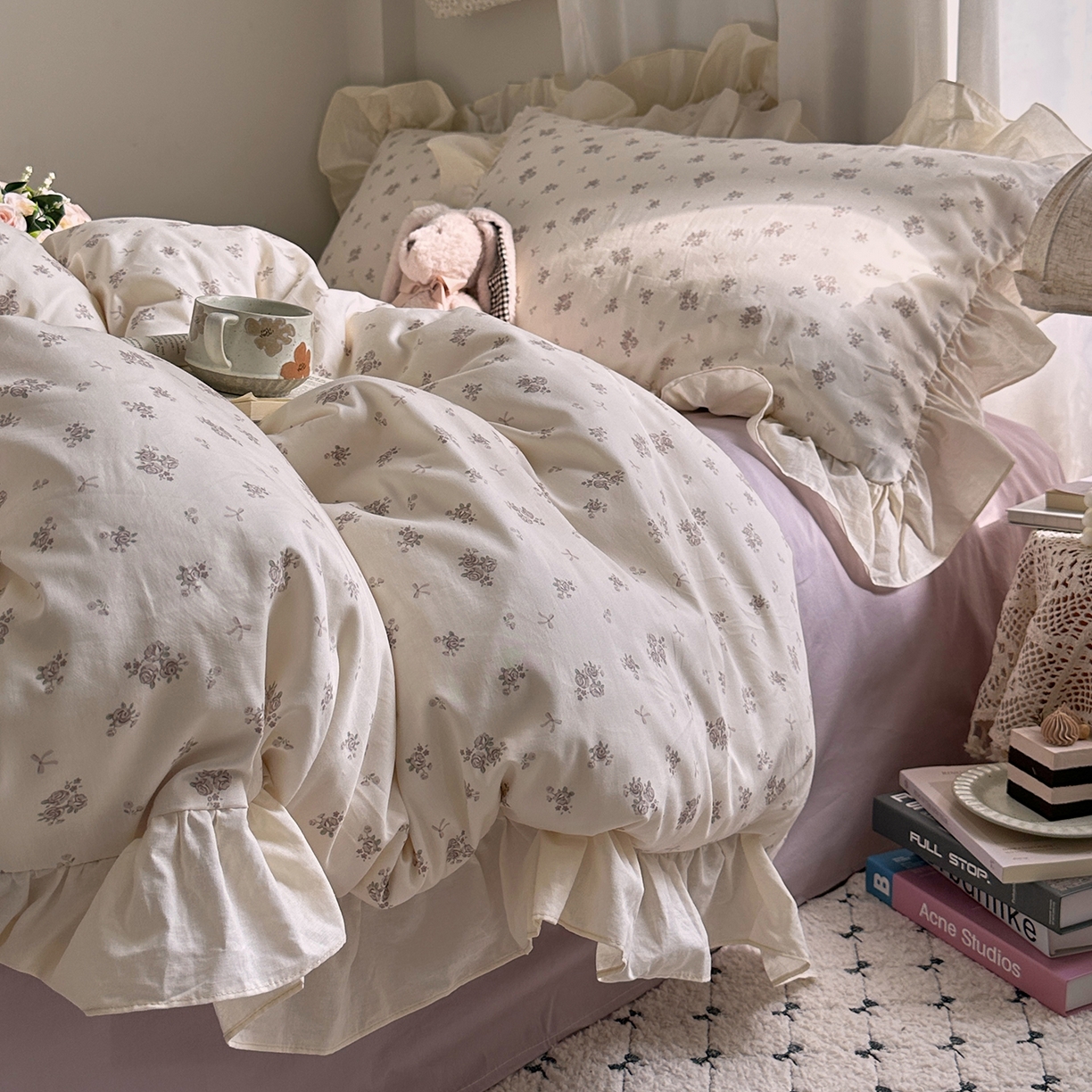 91家纺网 家纺一手货源 找家纺 艾咪-Amy ntmy 2026新款法式田园风全棉纯棉花边款四件套 紫菀