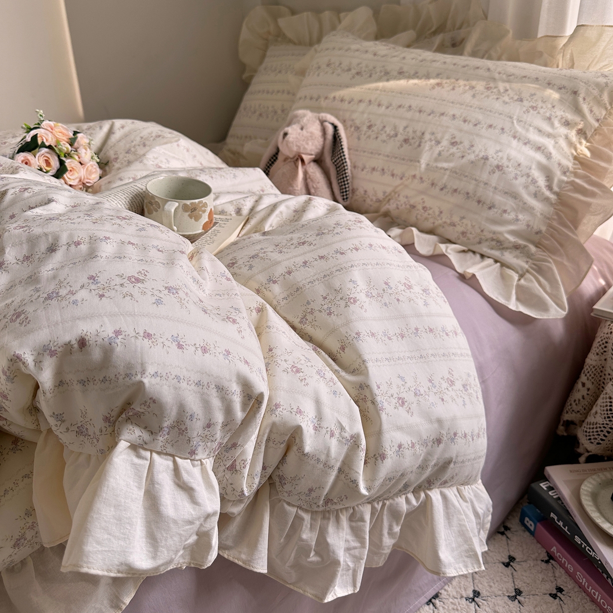 91家纺网 家纺一手货源 找家纺 艾咪-Amy ntmy 2026新款法式田园风全棉纯棉花边款四件套 紫藤