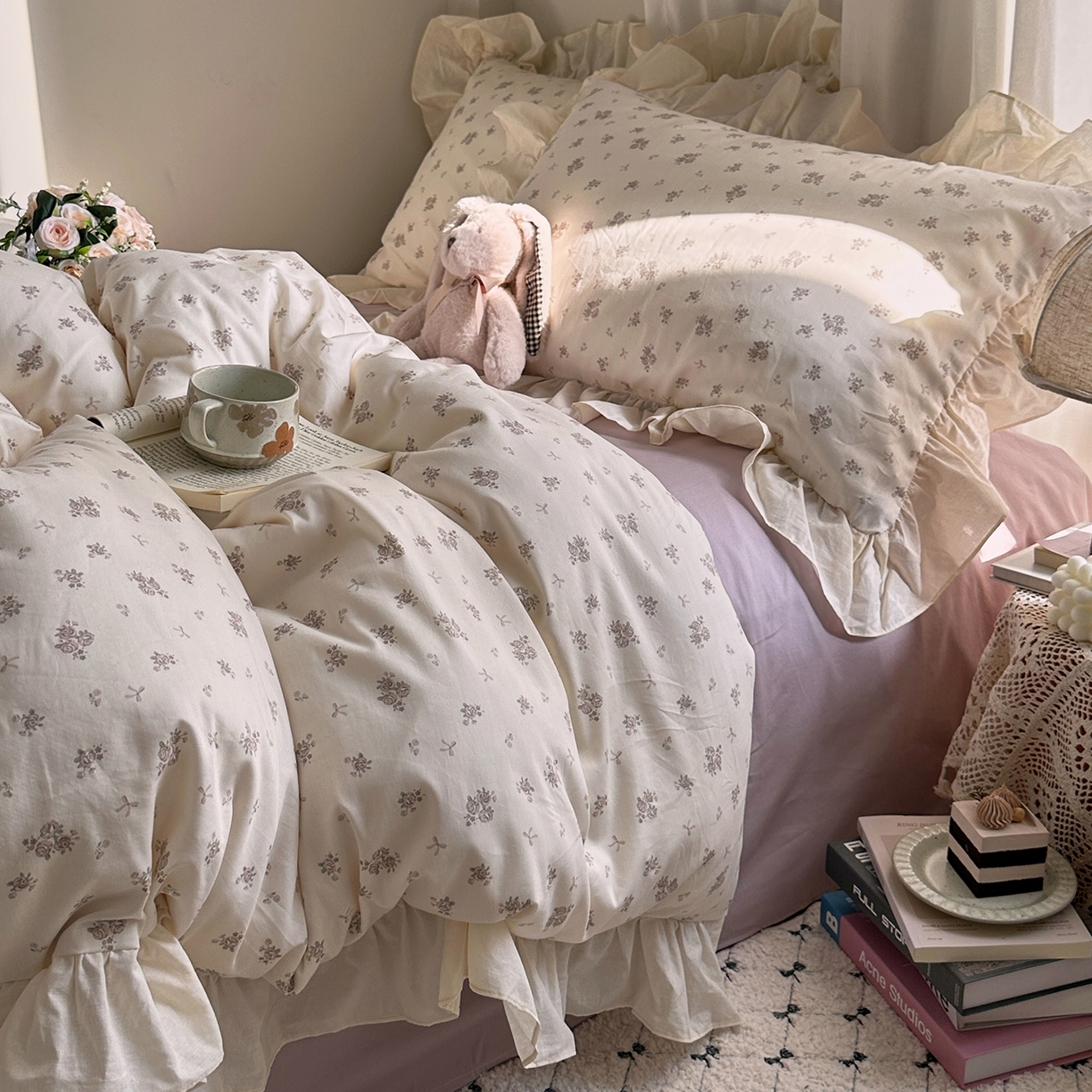 91家纺网 家纺一手货源 找家纺 艾咪-Amy ntmy 2026新款法式田园风全棉纯棉花边款四件套 紫菀