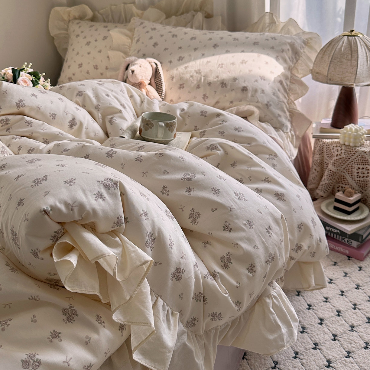 91家纺网 家纺一手货源 找家纺 艾咪-Amy ntmy 2026新款法式田园风全棉纯棉花边款四件套 紫菀