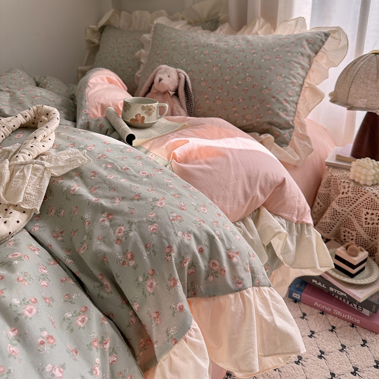 91家纺网 家纺一手货源 找家纺 艾咪-Amy ntmy 2026新款法式田园风全棉纯棉花边款四件套 青野