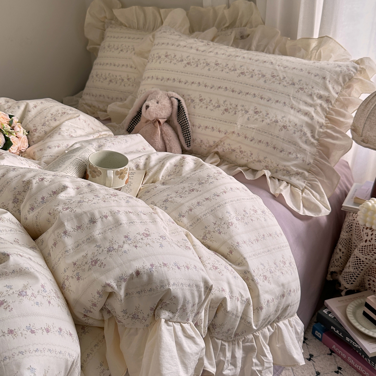91家纺网 家纺一手货源 找家纺 艾咪-Amy ntmy 2026新款法式田园风全棉纯棉花边款四件套 紫藤