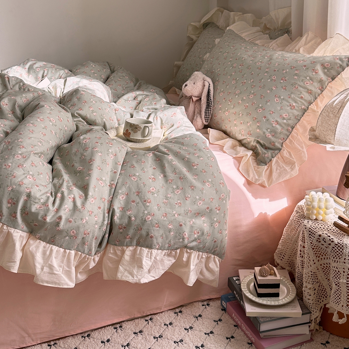 91家纺网 家纺一手货源 找家纺 艾咪-Amy ntmy 2026新款法式田园风全棉纯棉花边款四件套 青野