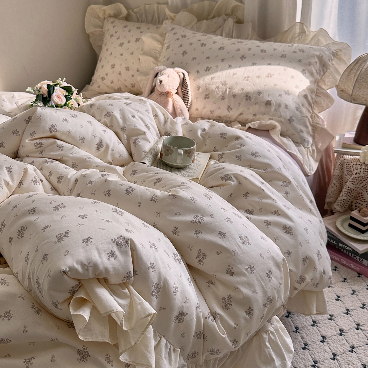 91家纺网 家纺一手货源 找家纺 艾咪-Amy ntmy 2026新款法式田园风全棉纯棉花边款四件套 紫菀