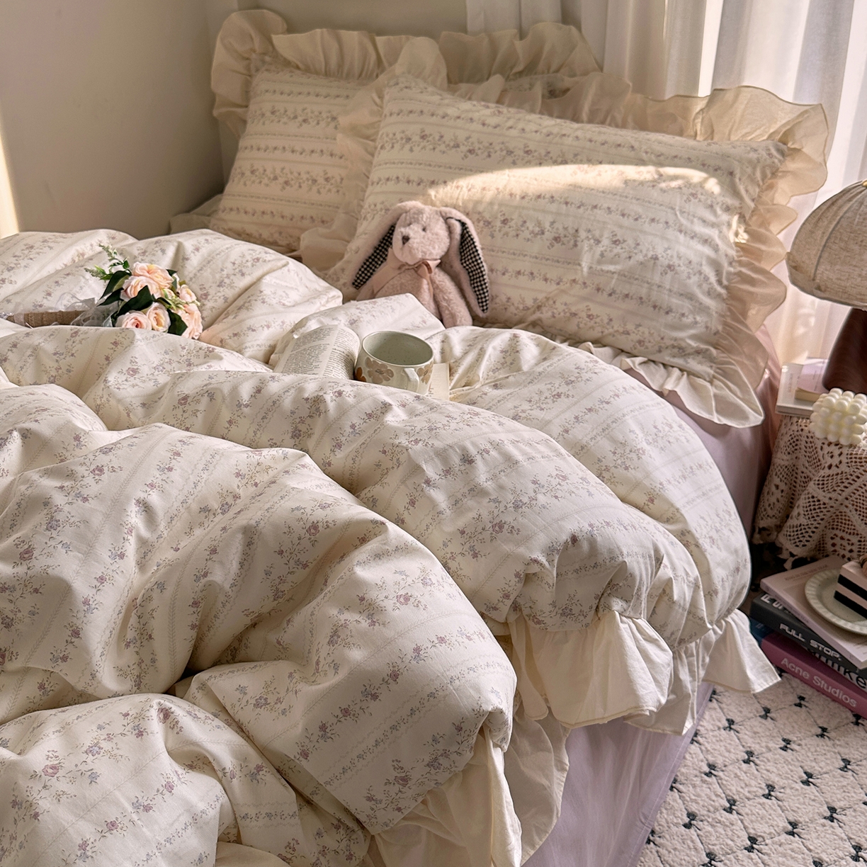 91家纺网 家纺一手货源 找家纺 艾咪-Amy ntmy 2026新款法式田园风全棉纯棉花边款四件套 紫藤