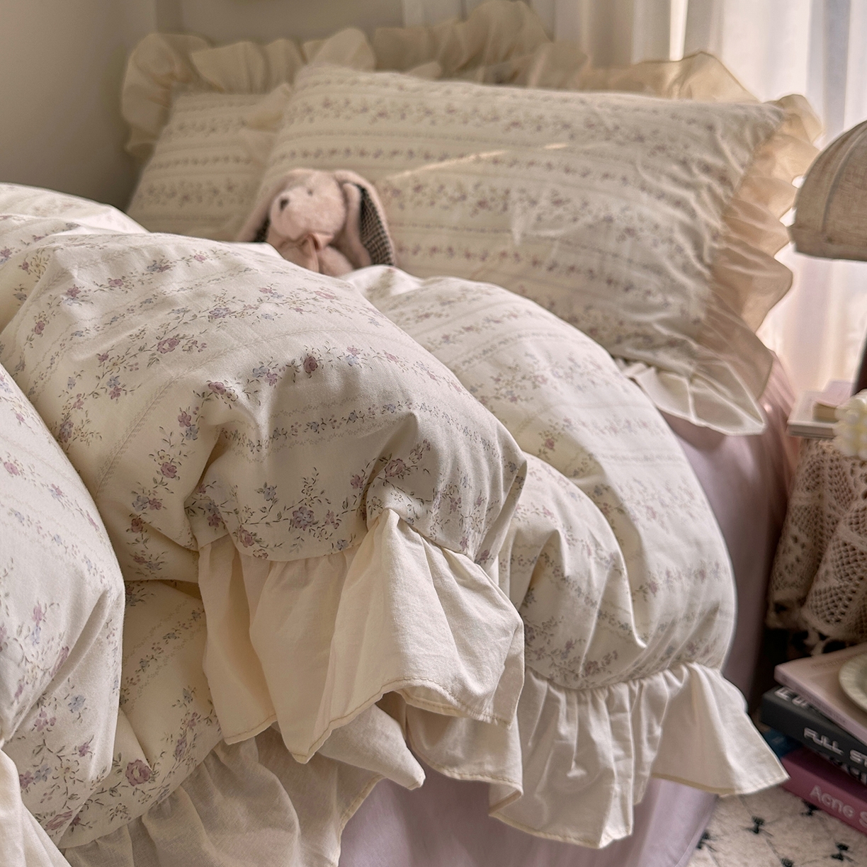 91家纺网 家纺一手货源 找家纺 艾咪-Amy ntmy 2026新款法式田园风全棉纯棉花边款四件套 紫藤