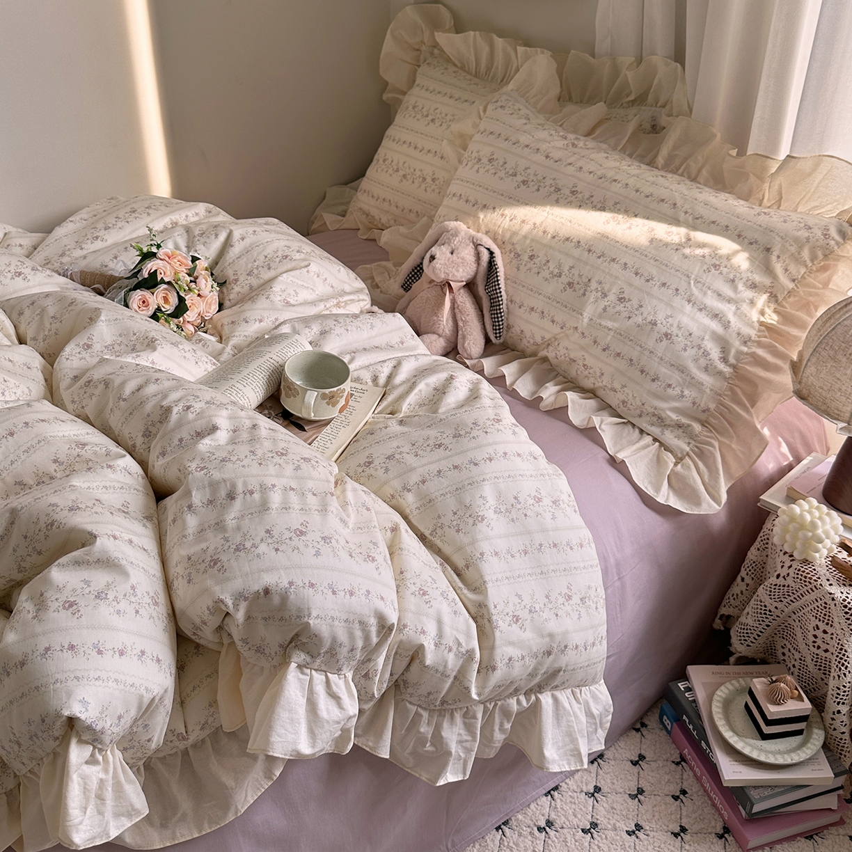 91家纺网 家纺一手货源 找家纺 艾咪-Amy ntmy 2026新款法式田园风全棉纯棉花边款四件套 紫藤