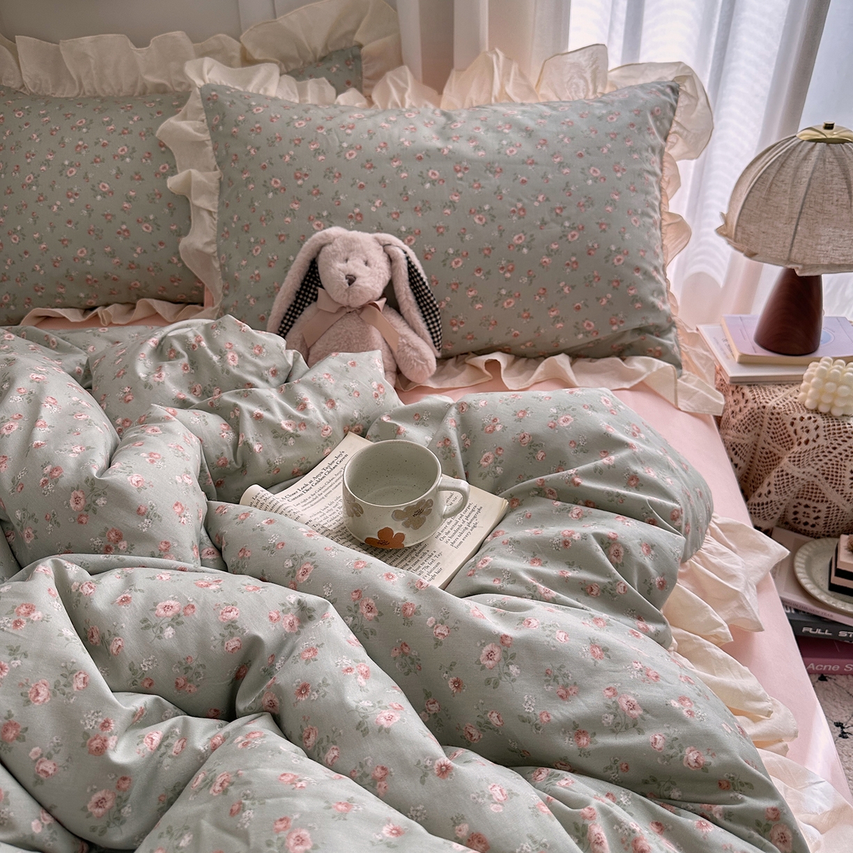 91家纺网 家纺一手货源 找家纺 艾咪-Amy ntmy 2026新款法式田园风全棉纯棉花边款四件套 青野