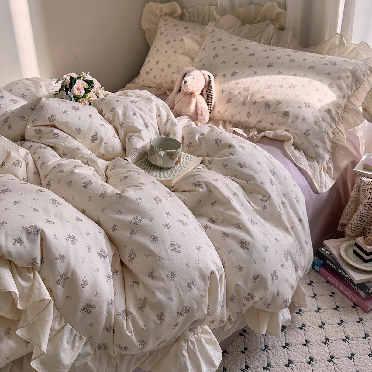 91家纺网 家纺一手货源 找家纺 艾咪-Amy ntmy 2026新款法式田园风全棉纯棉花边款四件套 紫菀