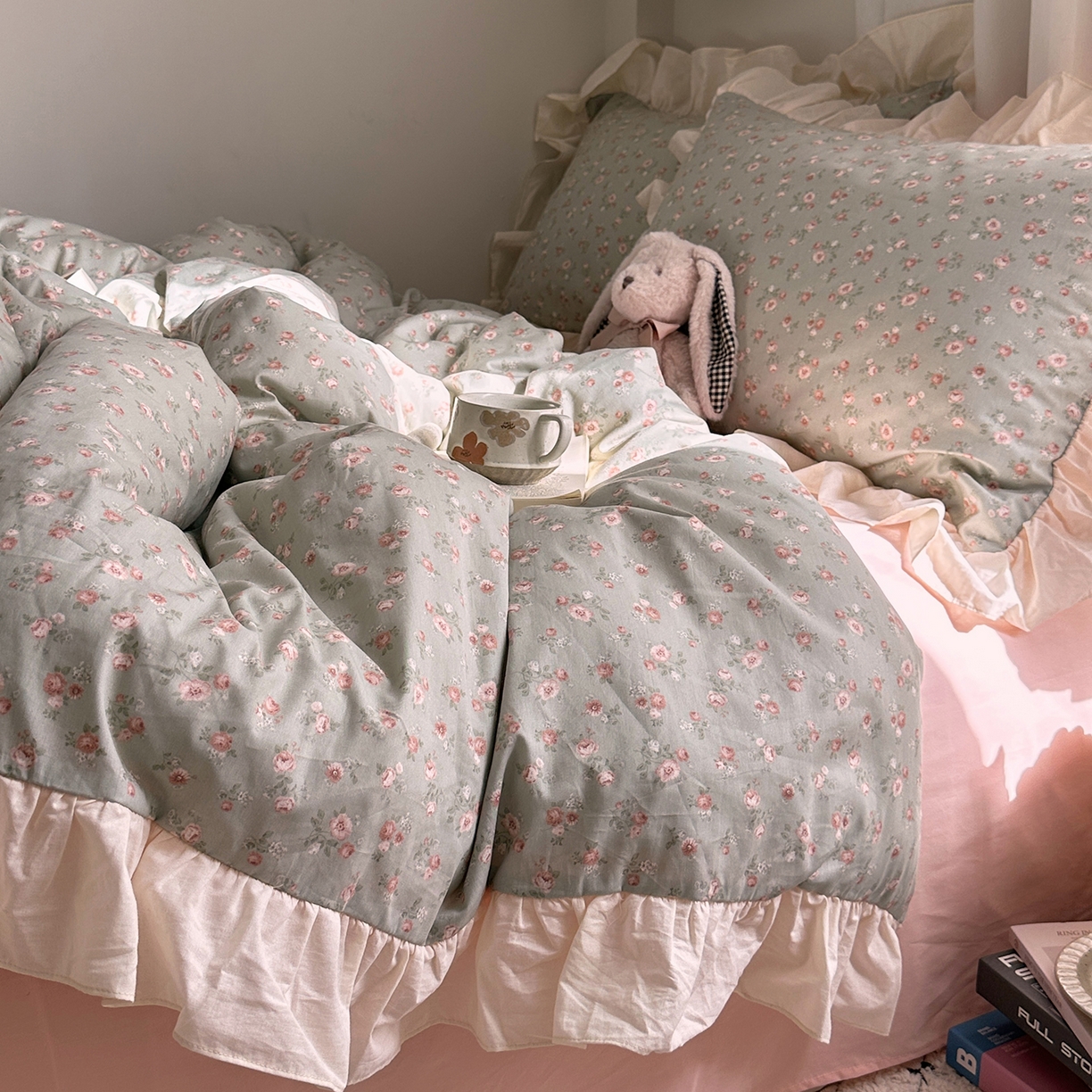 91家纺网 家纺一手货源 找家纺 艾咪-Amy ntmy 2026新款法式田园风全棉纯棉花边款四件套 青野