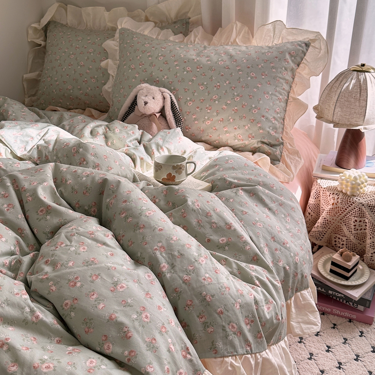 91家纺网 家纺一手货源 找家纺 艾咪-Amy ntmy 2026新款法式田园风全棉纯棉花边款四件套 青野