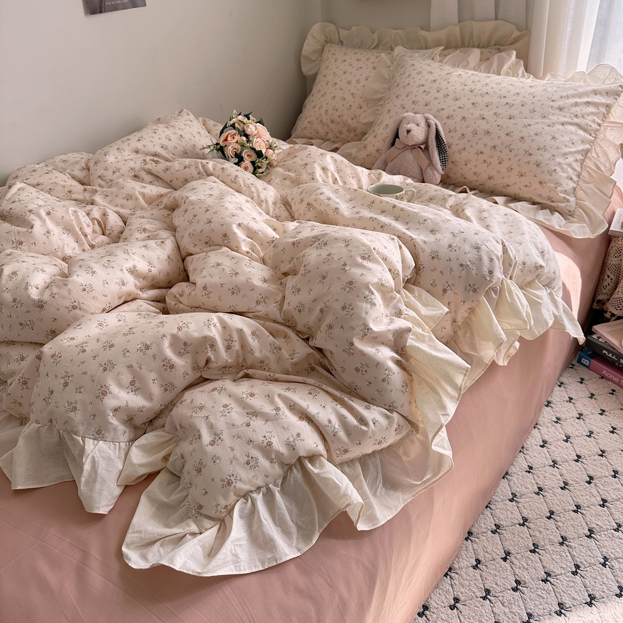 91家纺网 家纺一手货源 找家纺 艾咪-Amy ntmy 2026新款法式田园风全棉纯棉花边款四件套 黛玫