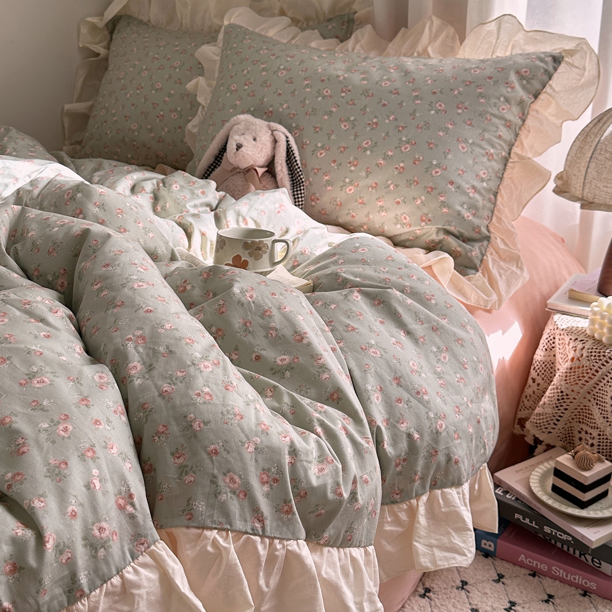 91家纺网 家纺一手货源 找家纺 艾咪-Amy ntmy 2026新款法式田园风全棉纯棉花边款四件套 青野