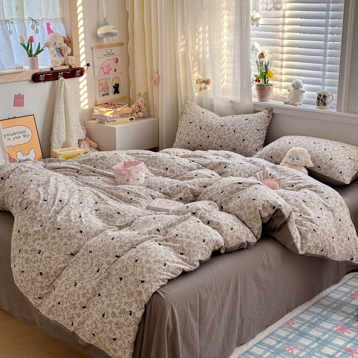 91家纺网 家纺一手货源 找家纺 小蓝孩家纺 2026新款泡泡纱双层纱四件套（不缺货） 兔与晚风