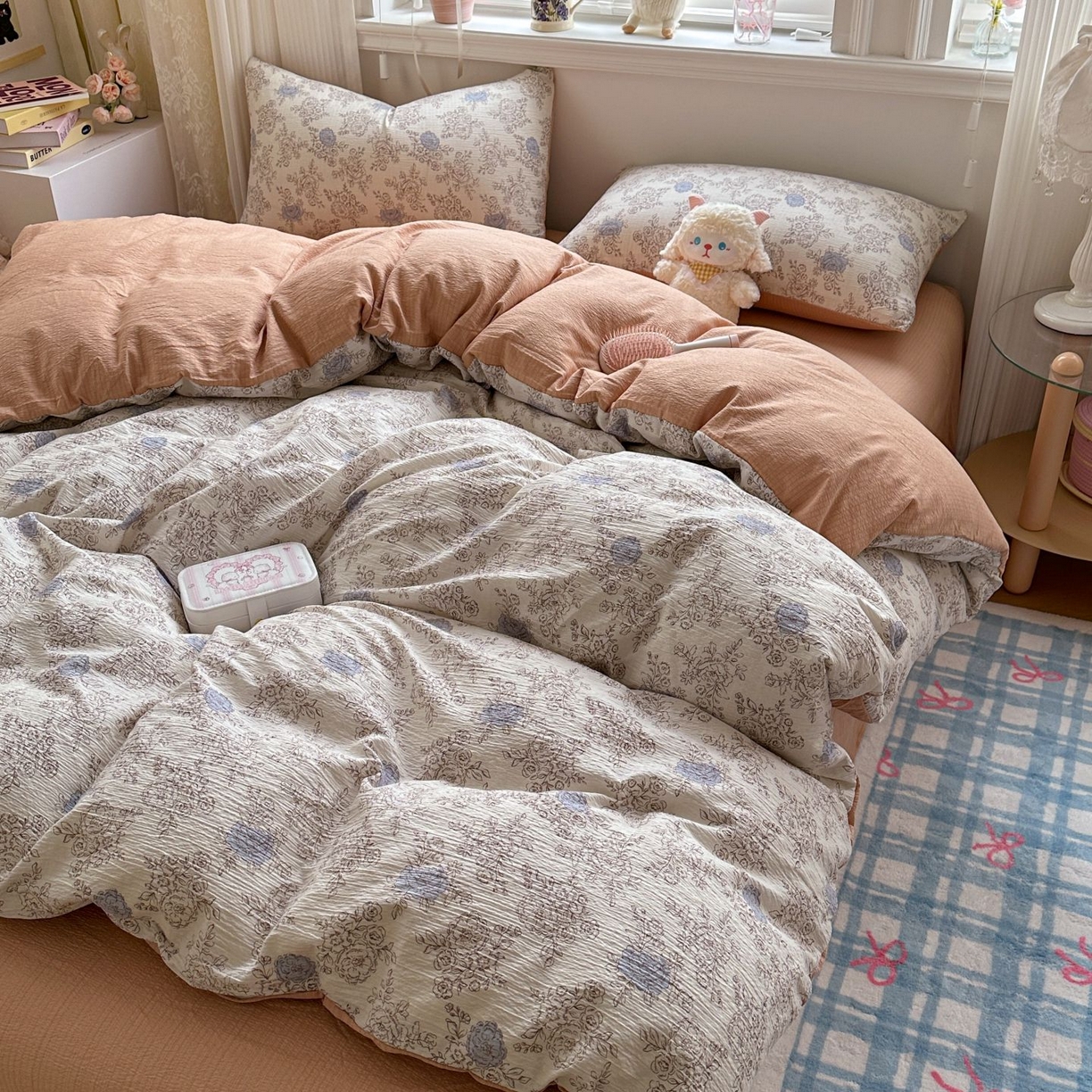 91家纺网 家纺一手货源 找家纺 小蓝孩家纺 2026新款泡泡纱双层纱四件套（不缺货） 欧若拉