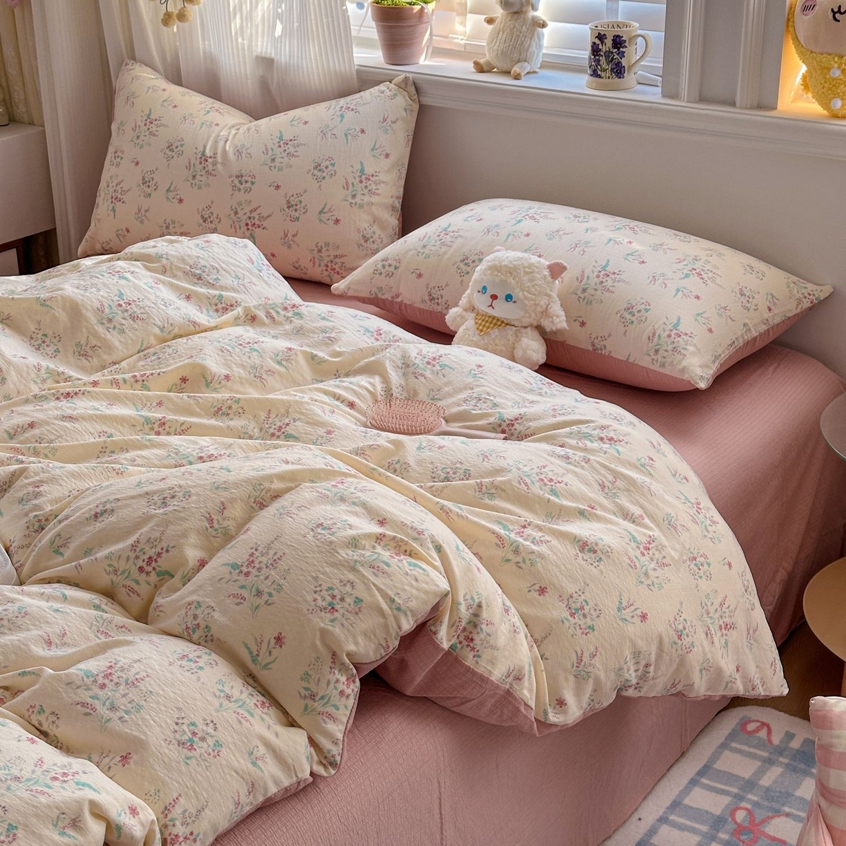 91家纺网 家纺一手货源 找家纺 小蓝孩家纺 2026新款泡泡纱双层纱四件套（不缺货） 奶昔甜糕