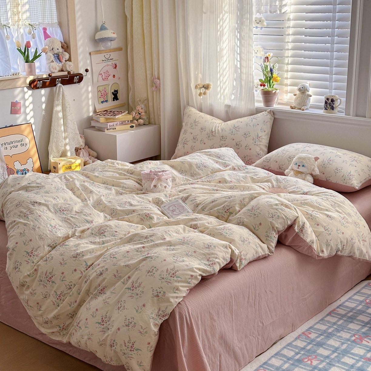 91家纺网 家纺一手货源 找家纺 小蓝孩家纺 2026新款泡泡纱双层纱四件套（不缺货） 奶昔甜糕