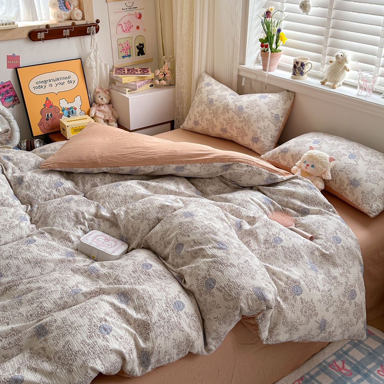 91家纺网 家纺一手货源 找家纺 小蓝孩家纺 2026新款泡泡纱双层纱四件套（不缺货） 欧若拉