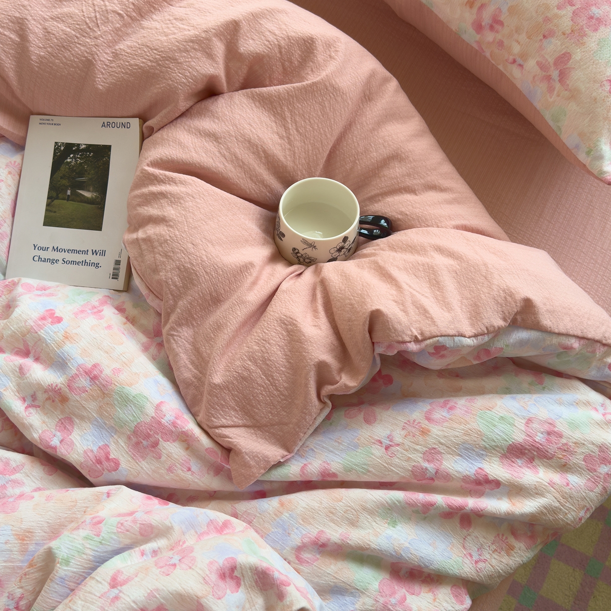 91家纺网 家纺一手货源 找家纺 小蓝孩家纺 2026新款泡泡纱双层纱四件套（不缺货） 十里桃花