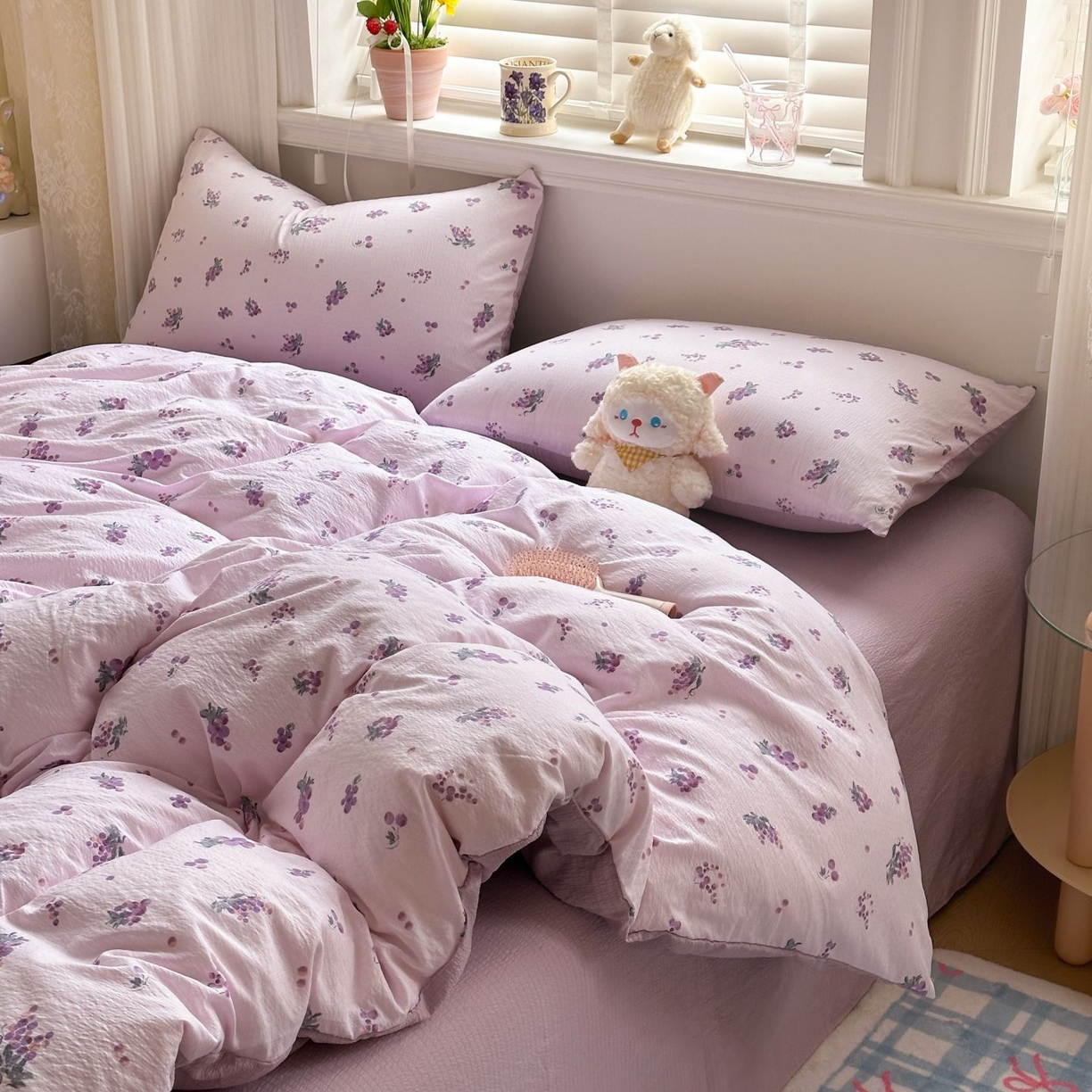 91家纺网 家纺一手货源 找家纺 小蓝孩家纺 2026新款泡泡纱双层纱四件套（不缺货） 葡萄七分甜