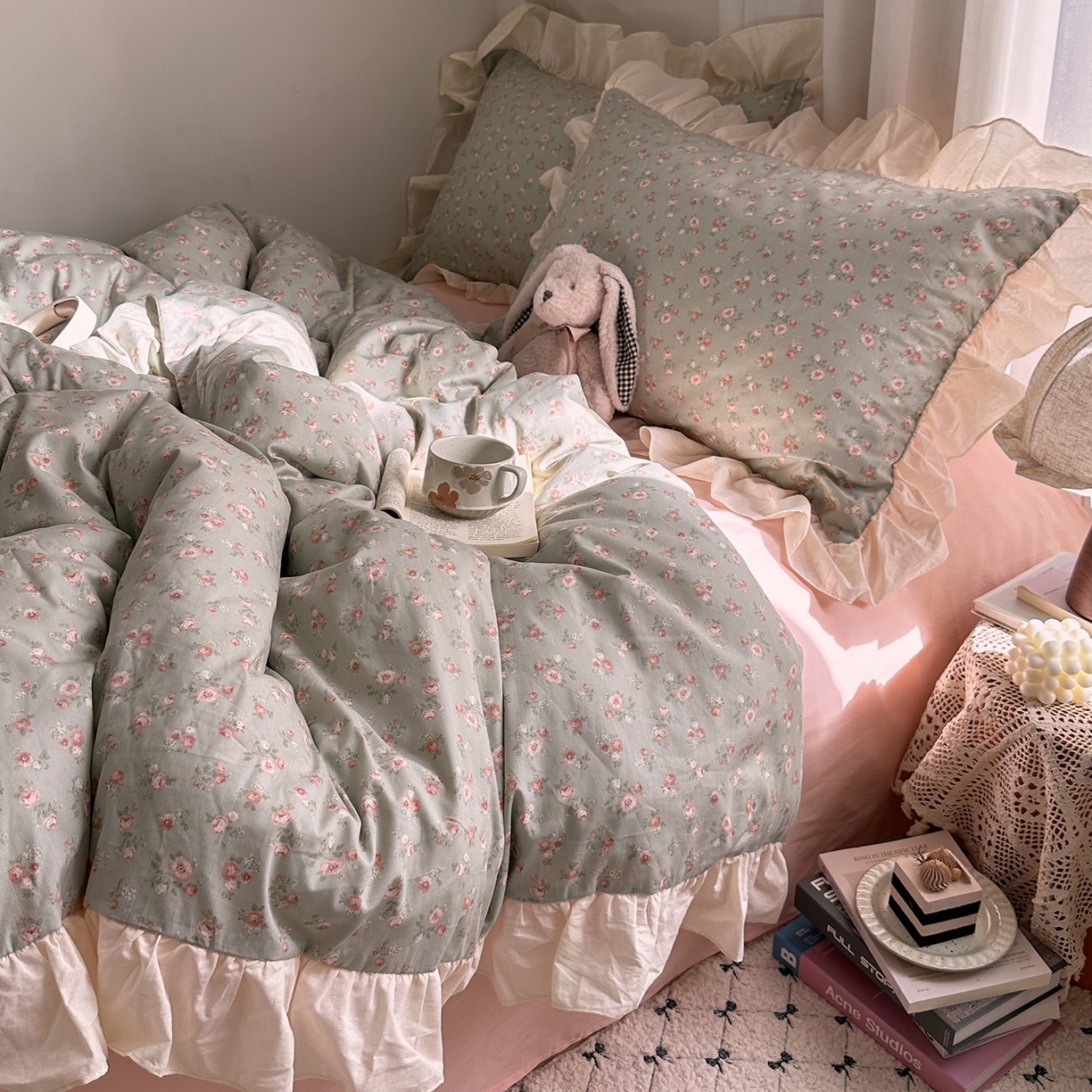 91家纺网 家纺一手货源 找家纺 艾咪-Amy ntmy 2026新款法式田园风全棉纯棉花边款四件套 青野