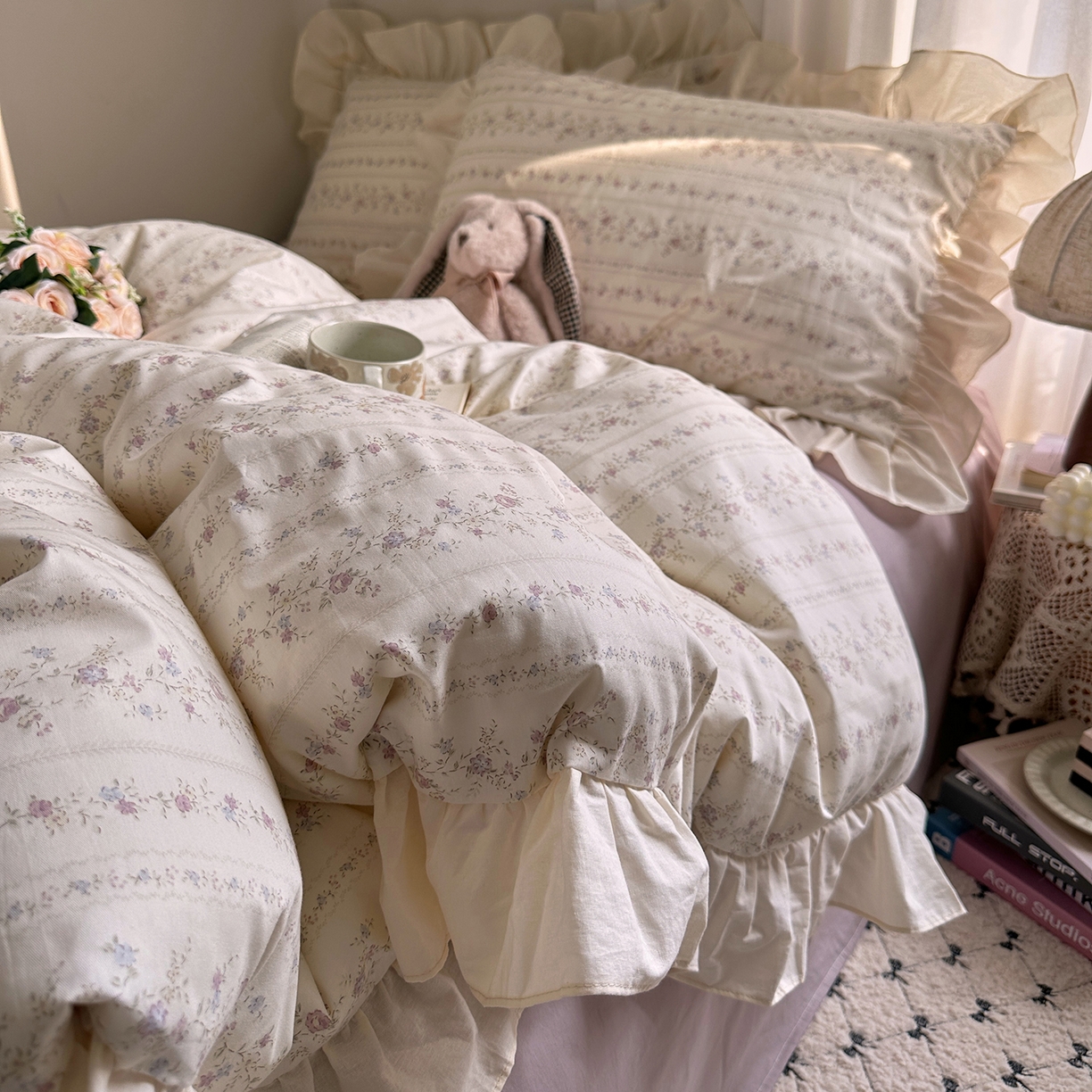 91家纺网 家纺一手货源 找家纺 艾咪-Amy ntmy 2026新款法式田园风全棉纯棉花边款四件套 紫藤